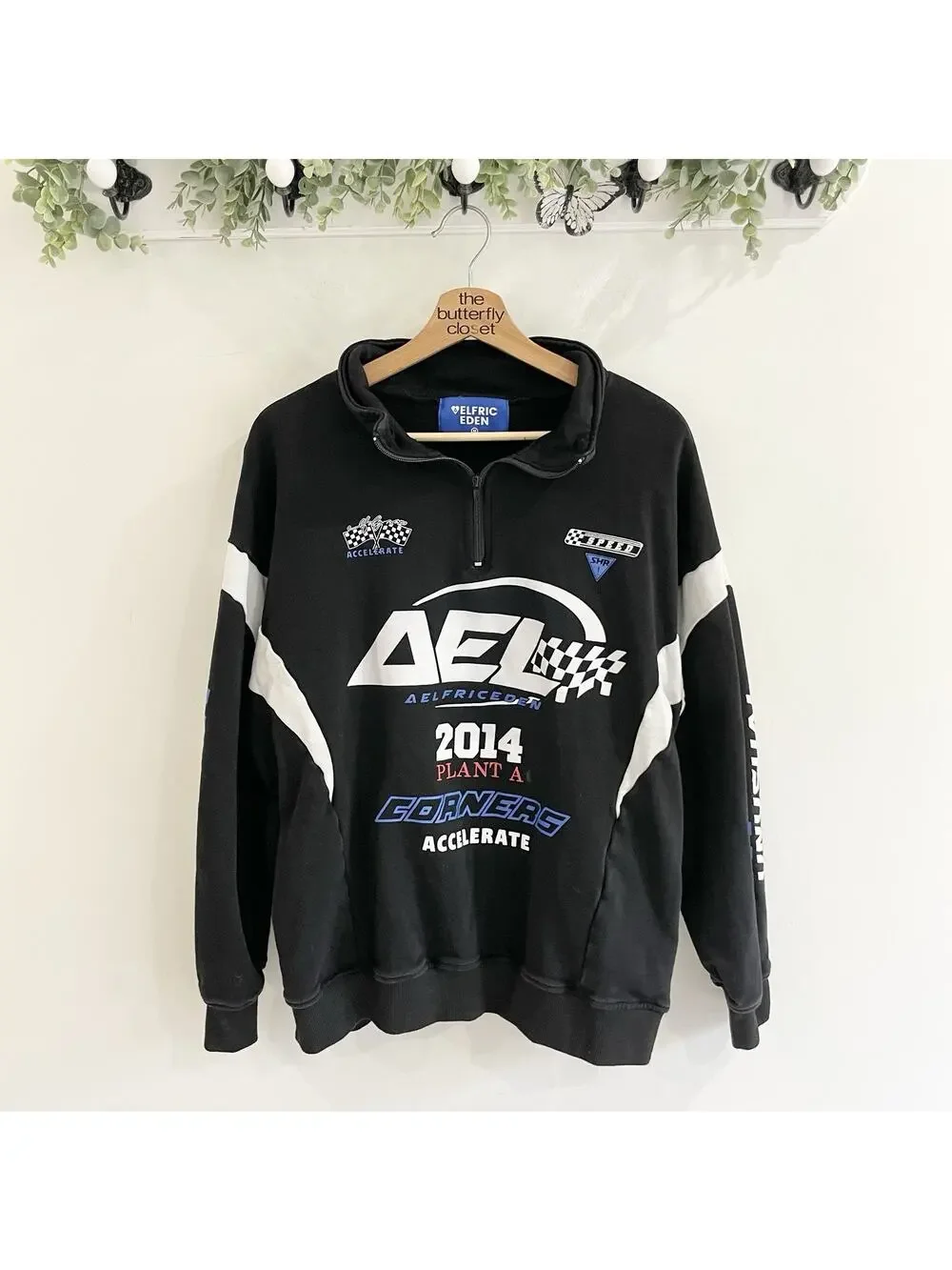 Elfric Eden Black 2014 racing jacket Plant A Graphic 1/4 Zip Sz M quarter zip